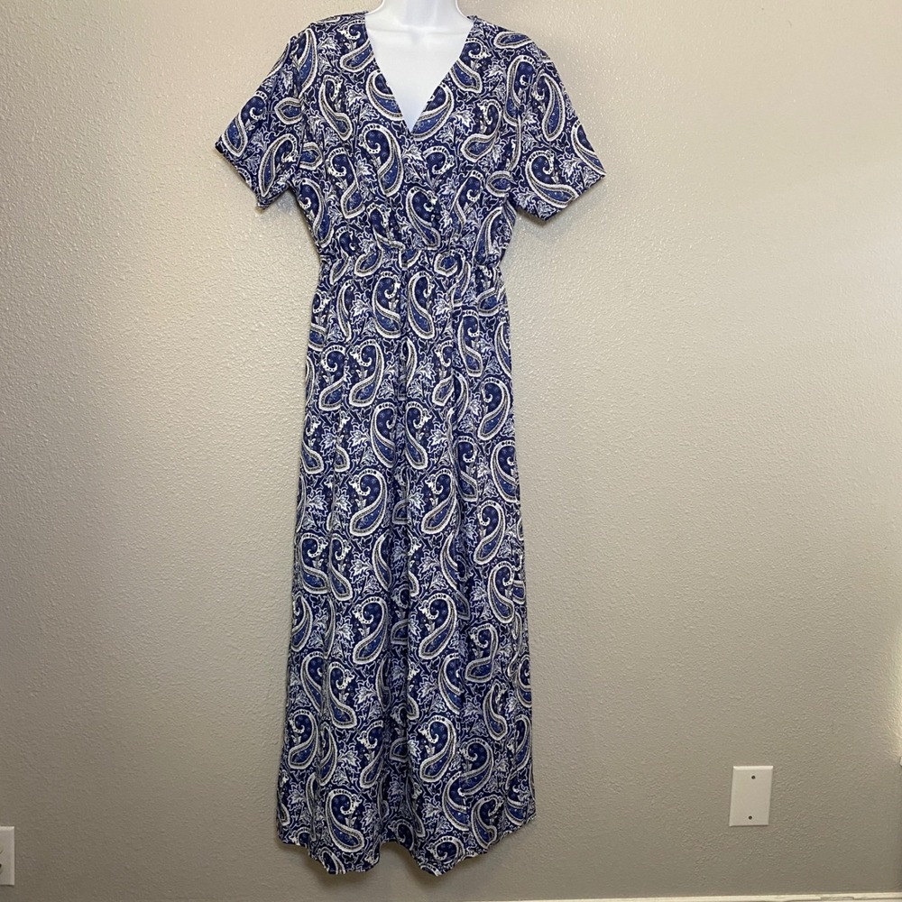 Blue Paisley Lightweight Spring Summer Casual Vacation Cruise Beach Maxi Dress L